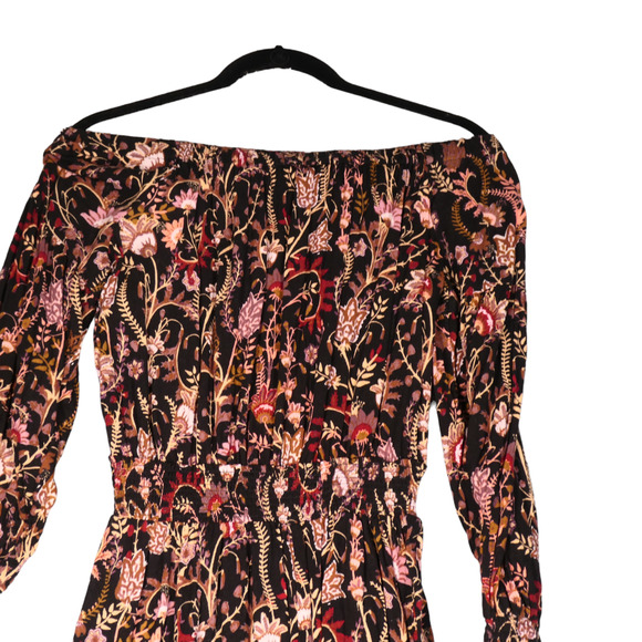 Free People Off Shoulder Romper Womens S Black Floral Low Back Hippie Boho - Picture 3 of 16